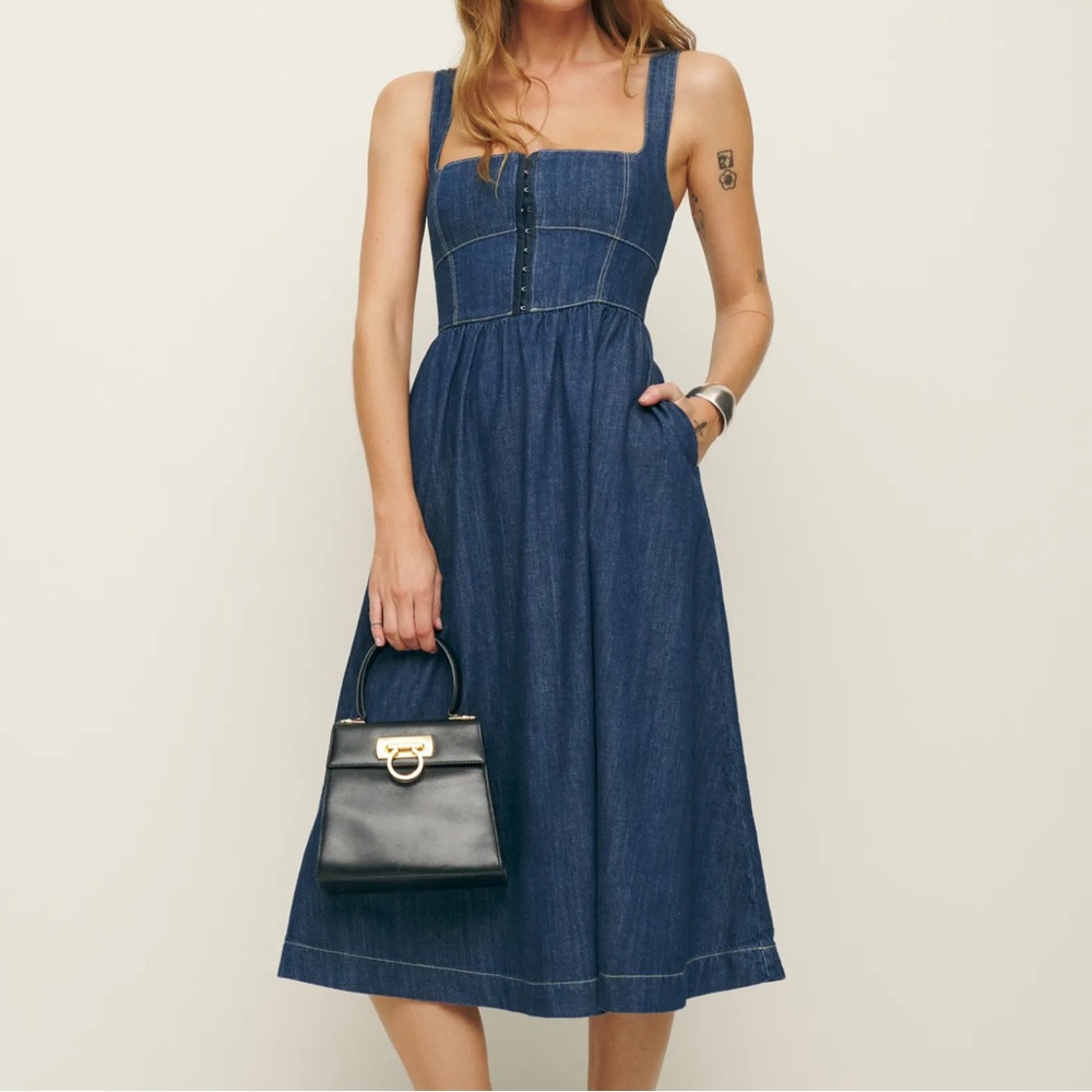 Reformation Tagliatelle Denim Midi Dress